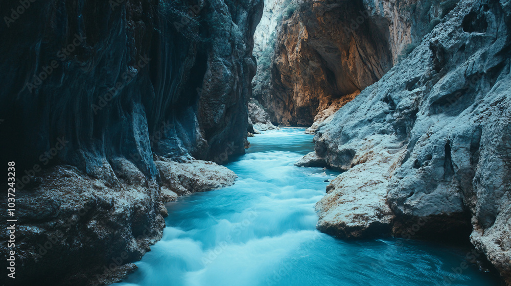 A river flowing through a rocky canyon, creating stunning views and great photo opportunities. A river flowing through a rocky canyon, creating stunning views and great photo opportunities.