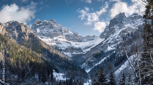 Fantastic winter panorama of mountains in Italy photo