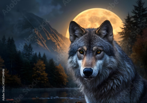 Illustration d'un loup solitaire le soir
