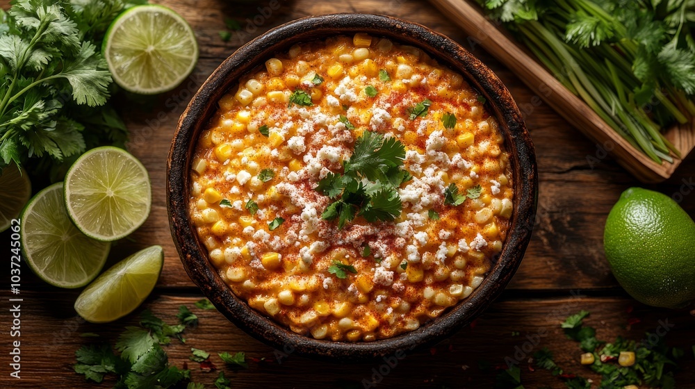 Sweet corn soup with chicken in a bowl, Mexican street food in wooden background, fast food Sweet corn soup with chicken in a bowl, Mexican street food in wooden background, fast food