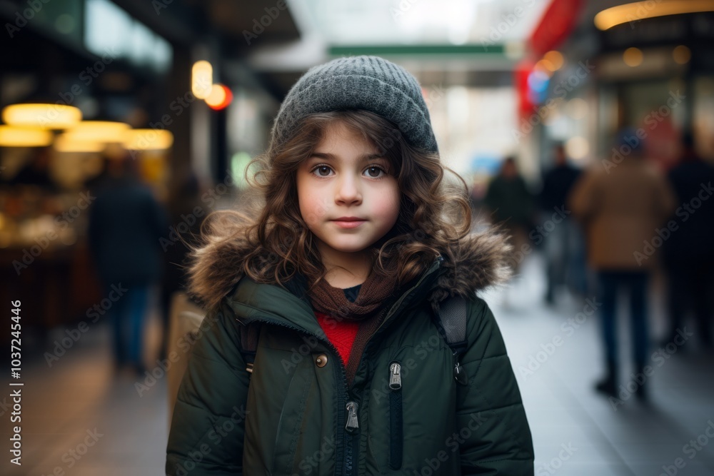 Portrait of a cute little girl in a hat and coat on the street. Portrait of a cute little girl in a hat and coat on the street.