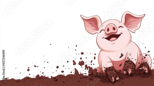 Happy Pig in Mud.