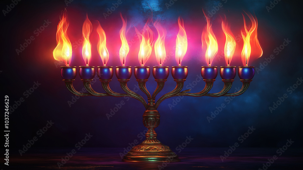 Fototapeta premium Celebrating Hanukkah with the iconic menorah symbolizing light hope and the spirit of the holiday