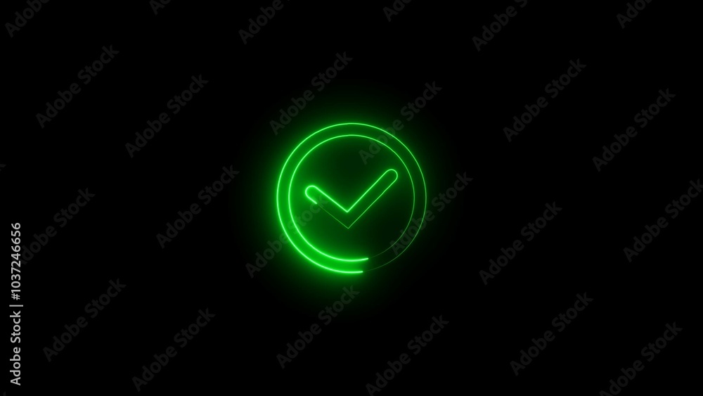 Glowing neon Tick mark icon isolated Shield .Neon Yes mark icon .4k Glowing neon Tick mark icon isolated Shield .Neon Yes mark icon .4k