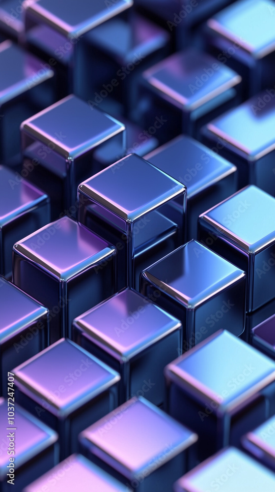 Vertical Modern Abstract background 3D isometric grid of cubes with shadow purple and midnight blue dark effects and metallic textures. Vertical Modern Abstract background 3D isometric grid of cubes with shadow purple and midnight blue dark effects and metallic textures.