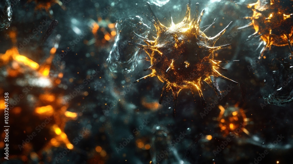 Close-up view of abstract microorganisms in a dynamic environment. Close-up view of abstract microorganisms in a dynamic environment.