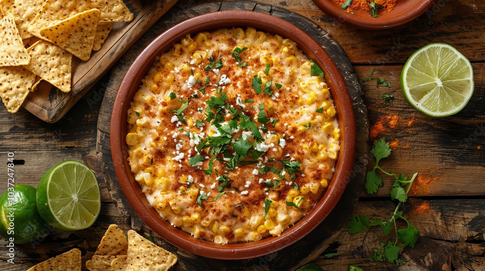 Sweet corn soup with chicken in a bowl, Mexican street food in wooden background, fast food Sweet corn soup with chicken in a bowl, Mexican street food in wooden background, fast food