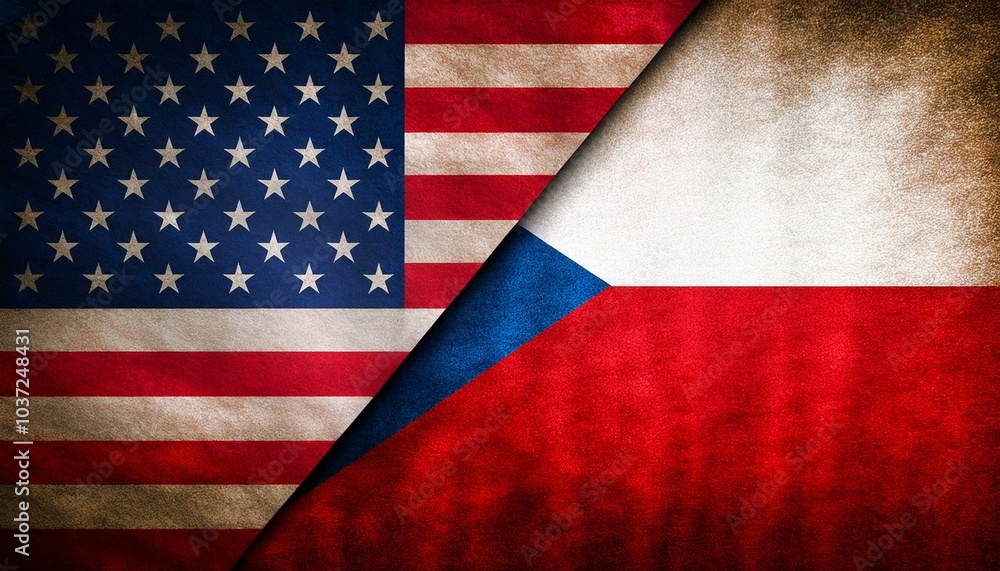 Obraz premium 古いビンテージのアメリカの国旗とチェコの国旗(Old grunge vintage japan flag and Czechia flag.) 
