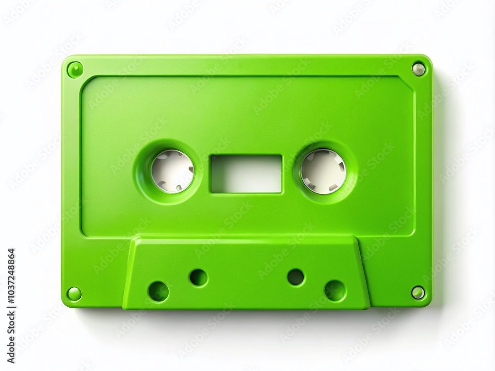 Obraz premium Green Compact Audio Cassette with Music Note Shape Made from Magnetic Tape Illustration on White Background