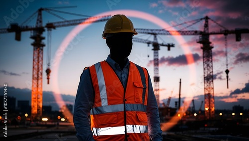 Silhouette of Workers in a Factory During Evening Shift for Industrial Work Concept