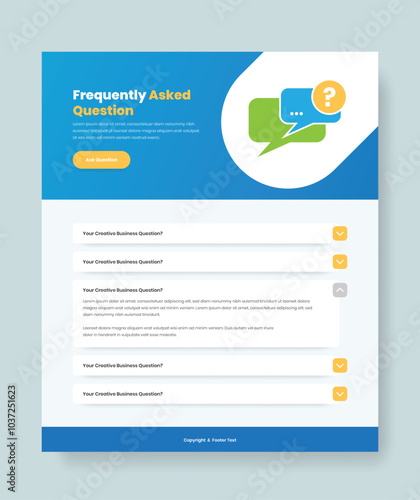 Modern frequently asked question or faq page web interface design with message bubble illustration