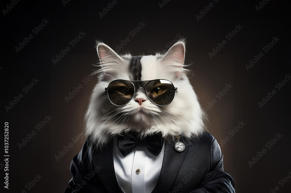 Ein Perserkater im Anzug mit Sonnenbrille