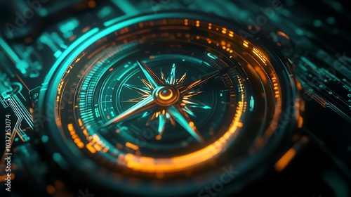 Wallpaper Mural Futuristic compass with glowing orange and blue accents, highlighting the concept of direction and navigation in a digital age. Torontodigital.ca