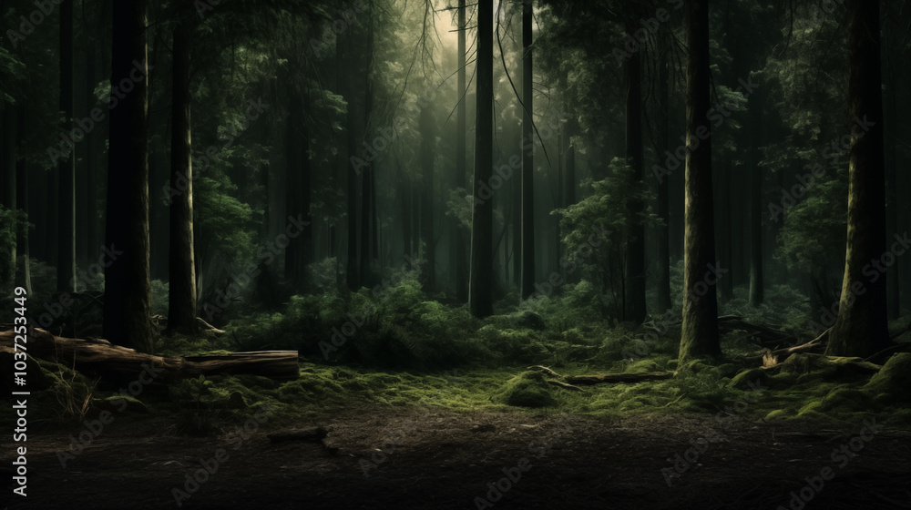 Obraz premium Forest background with blank space in the middle for text.