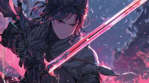 Warrior in Dark Armor Wielding Glowing Red Sword Amidst Fiery Battlefield 4K