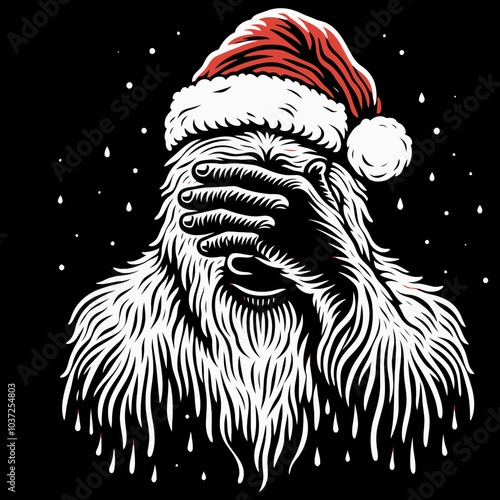 Bigfoot in a Santa Costume Doing a Facepalm