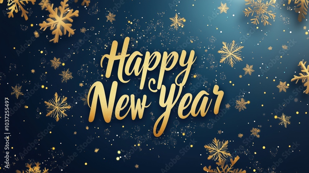 Festive New Year Card with Gold Snowflakes and Happy New Year Greeting Festive New Year Card with Gold Snowflakes and Happy New Year Greeting