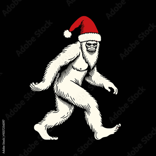 Bigfoot in Red Santa Costume Running and Walking Adventures