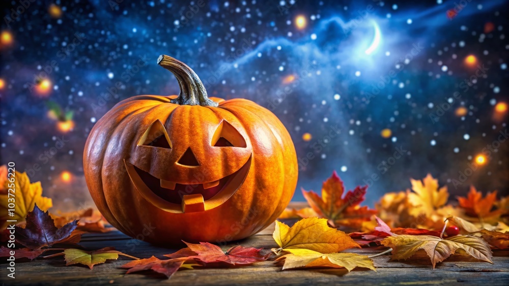 Fototapeta premium Happy Halloween Pumpkin with a Smiling Face for Festive Celebrations