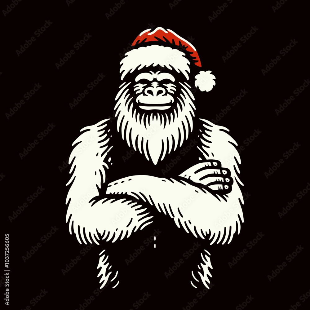 Smiling Bigfoot in Santa Costume with Crossed Arms Smiling Bigfoot in Santa Costume with Crossed Arms