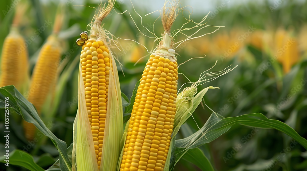 A field of sweet corn with tasteful cufflinks A field of sweet corn with tasteful cufflinks