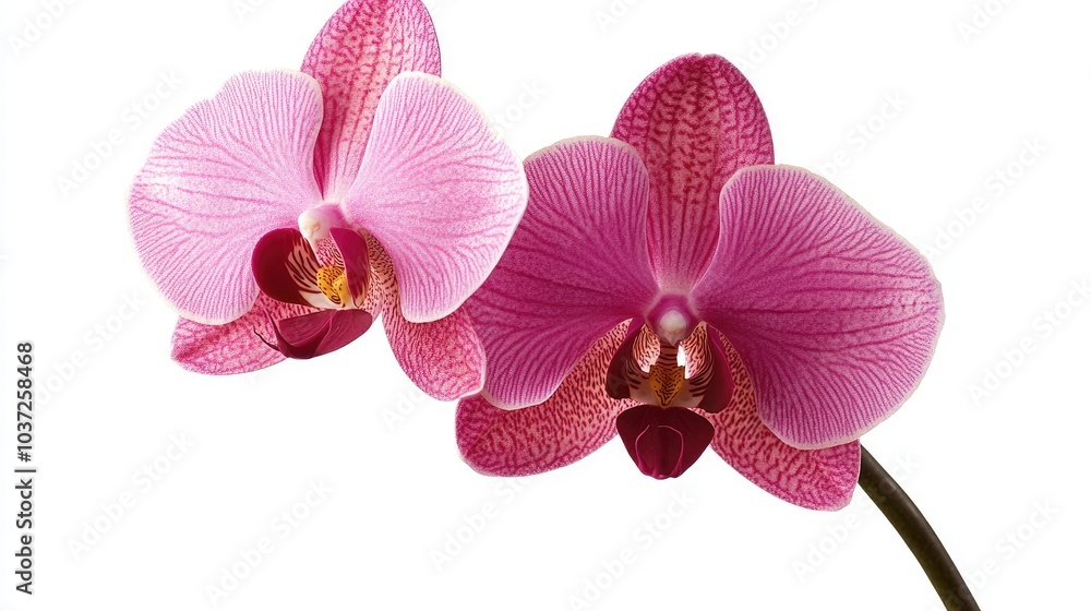 Obraz premium Single orchid bloom with intricate details, standing alone on a minimal background, representing exotic elegance and simplicity