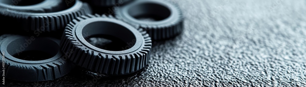Close-up of precision rubber gaskets, textured surface, essential components for machinery, creating tight seals, industrial engineering concept Close-up of precision rubber gaskets, textured surface, essential components for machinery, creating tight seals, industrial engineering concept