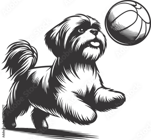 puppy playing basketball