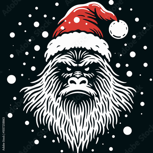 Bigfoot in a Santa Hat Throws Snowballs