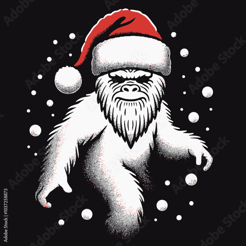 Bigfoot in a Santa Hat Throws Snowballs