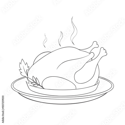  Roasted turkey line drawing with steam details in minimalist style