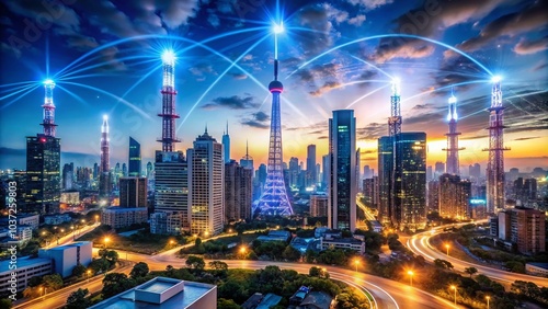 Wallpaper Mural High Depth of Field Image Representing Wireless Radio Internet and 5G Mobile Technologies in a Modern Urban Landscape Torontodigital.ca