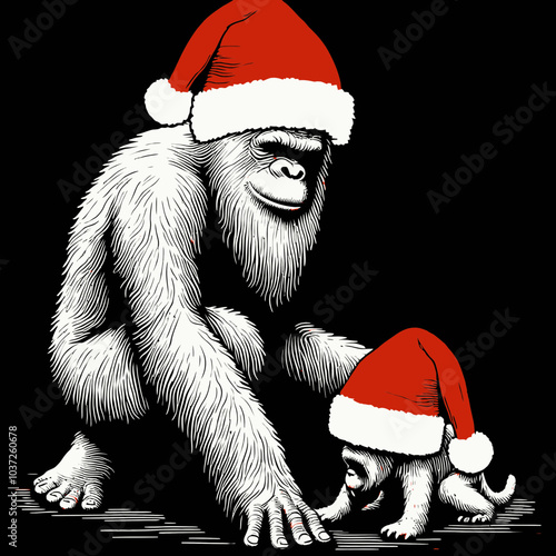 Bigfoot in Santa Hat Playing with Pet