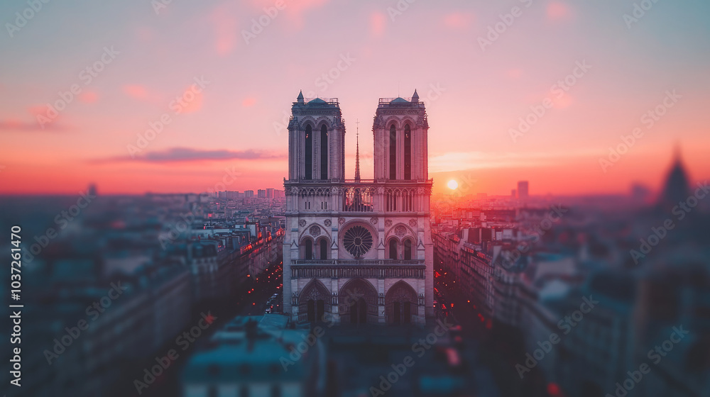 Obraz premium A stunning view of the iconic cathedral against a vibrant sunset sky.