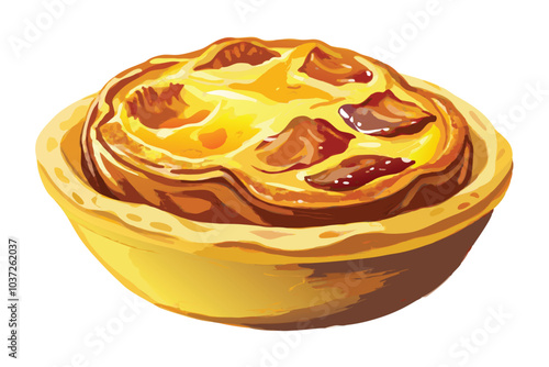 Portuguese Custard Tart Watercolor Illustration – High-Quality Digital Painting on White Background