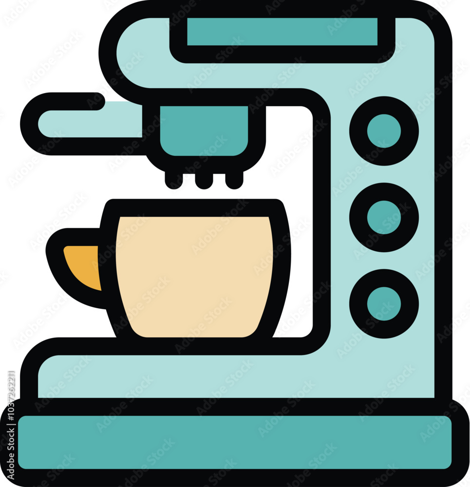 Naklejka premium Simple outline colorful vector of a modern electric coffee machine pouring a fresh espresso in a cup