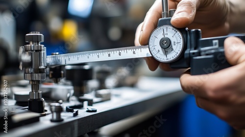 An inspector calibrates a vernier caliper micrometer using a gauge block, with a few gauge blocks capable of creating precise lengths over a wide range photo