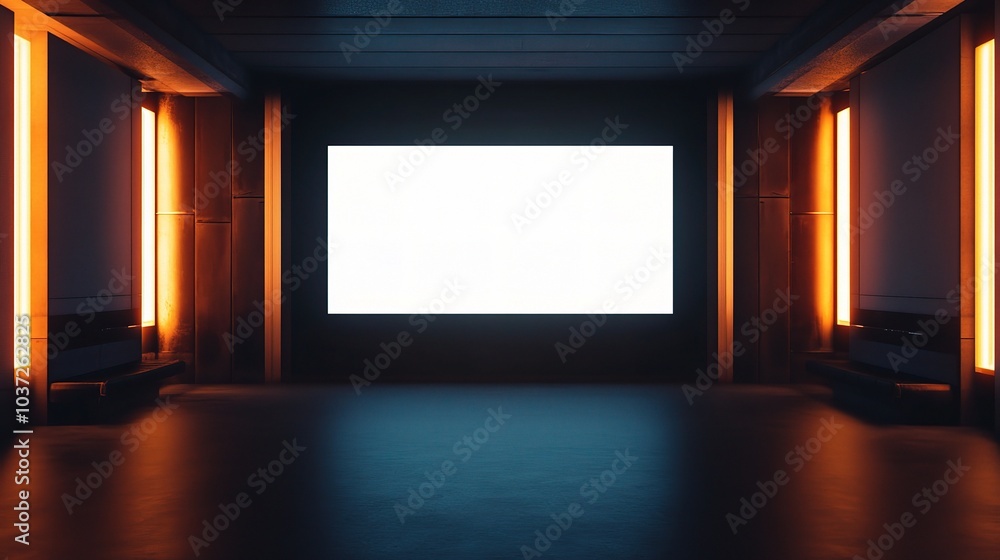 Modern Exhibition Space with Large Blank Screen