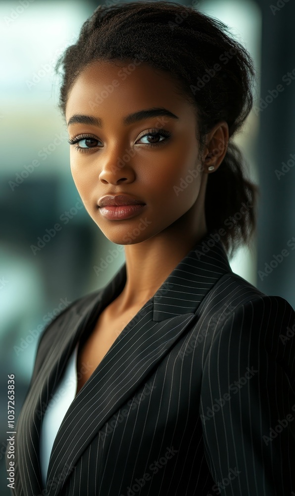 Obraz premium Black woman in a pinstripe suit.