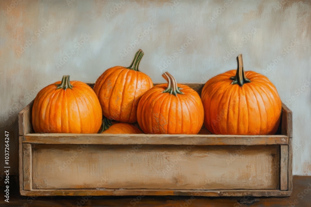 autumn pumpkins in wooden box autumn pumpkins in wooden box