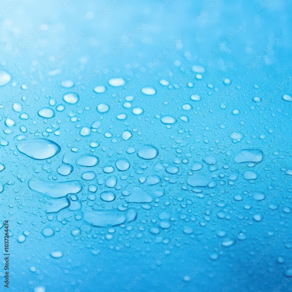 Beautiful water droplets on blue surface, water splashes and drops with texture on blue background, backdrop Beautiful water droplets on blue surface, water splashes and drops with texture on blue background, backdrop