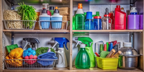 Household Chemicals on Shelves - Candid Photography of Organized Storage Spaces for Home Safety and Cleaning Supplies