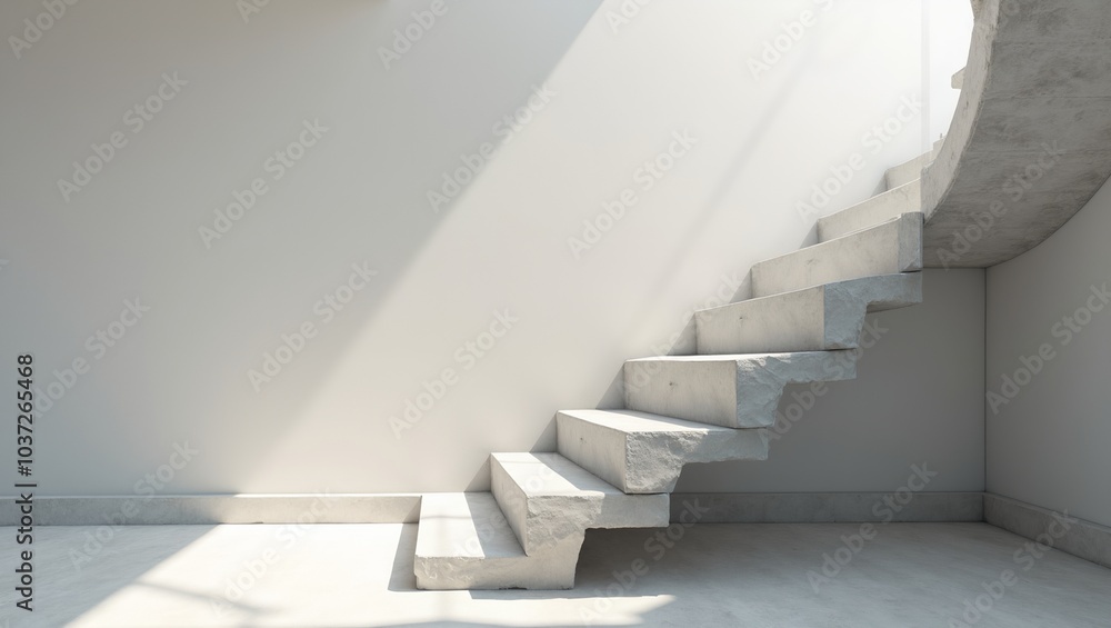 Obraz premium Sleek concrete spiral staircase with angular shadows