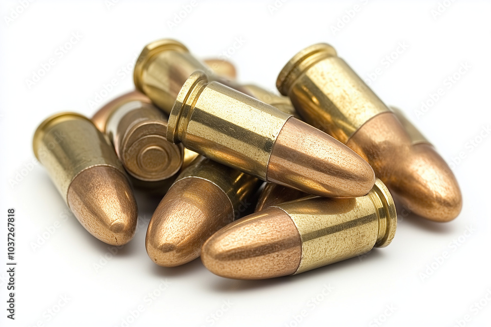 Pile weapon bullets isolated on the white background. Pile weapon bullets isolated on the white background.