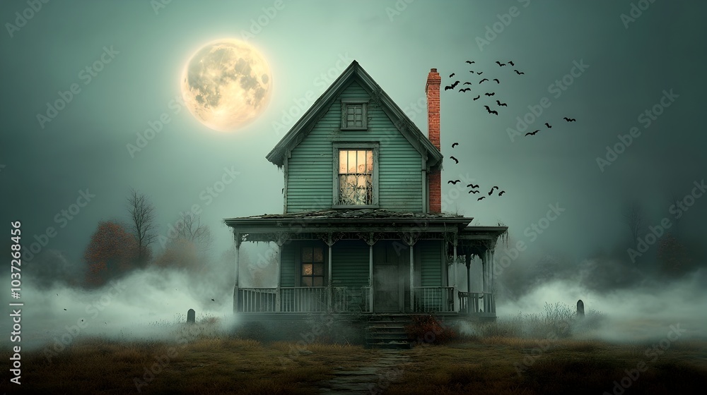 Spooky haunted house on a moonlit night with eerie Victorian architecture crumbling walls and broken windows Ghostly mist swirling around the grounds bats swarming in the dark sky Spooky haunted house on a moonlit night with eerie Victorian architecture crumbling walls and broken windows Ghostly mist swirling around the grounds bats swarming in the dark sky