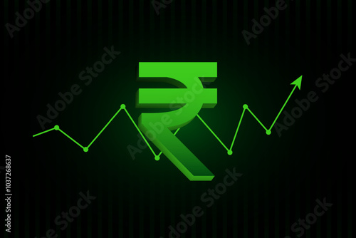 Raising of the rupee neon. Rupee up symbol. Money up icon set. Prise up arrow sign in vector flat style
