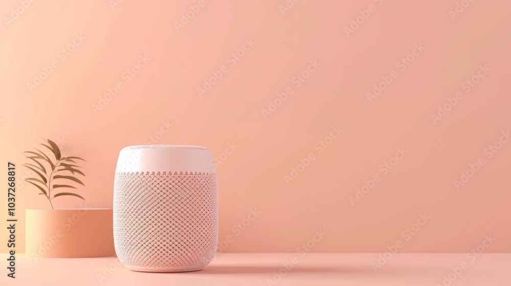 White Smart Speaker with Minimalist Background White Smart Speaker with Minimalist Background
