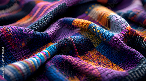 Colorful woven fabric texture, close-up of vibrant textile pattern for fashion and textile design concepts