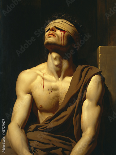 The Tragedy of Oedipus - blindfolded, man, sorrow, dramatic, pain, struggle, emotion, portrait, artist, classic, scarring, shadow, light, humanity, suffering