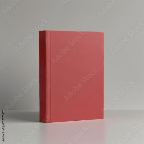 Red hardcover book mockup on light background. Perfect for showcasing designs, titles or branding elements.